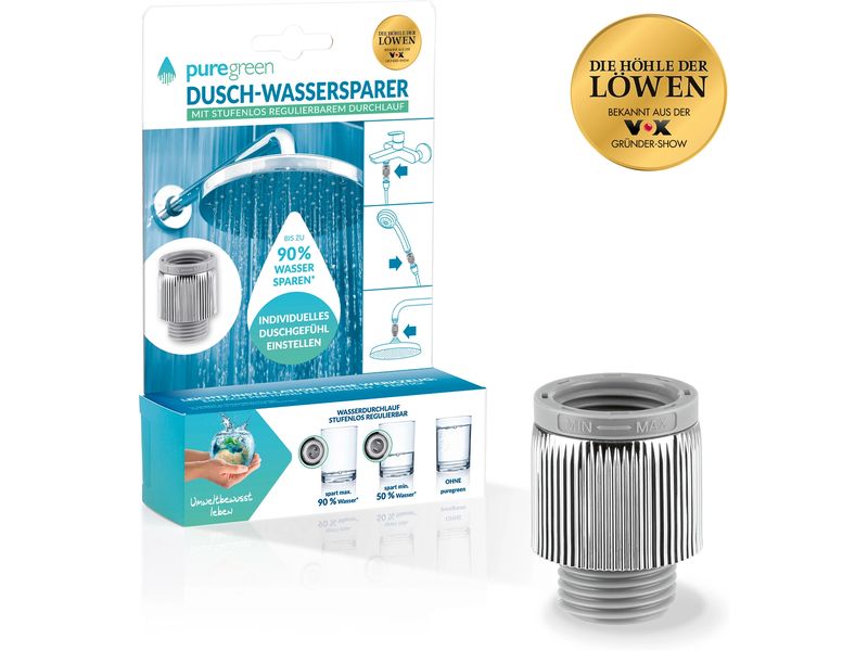 puregreen Wassersparregler Dusche, Chrom, Regulierbar Wassersparer für die Dusche aus «Die Höhle der Löwen»