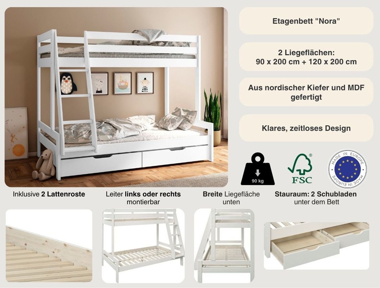 Lüttenhütt Etagenbett »Doppelstockbett, Hochbett, 