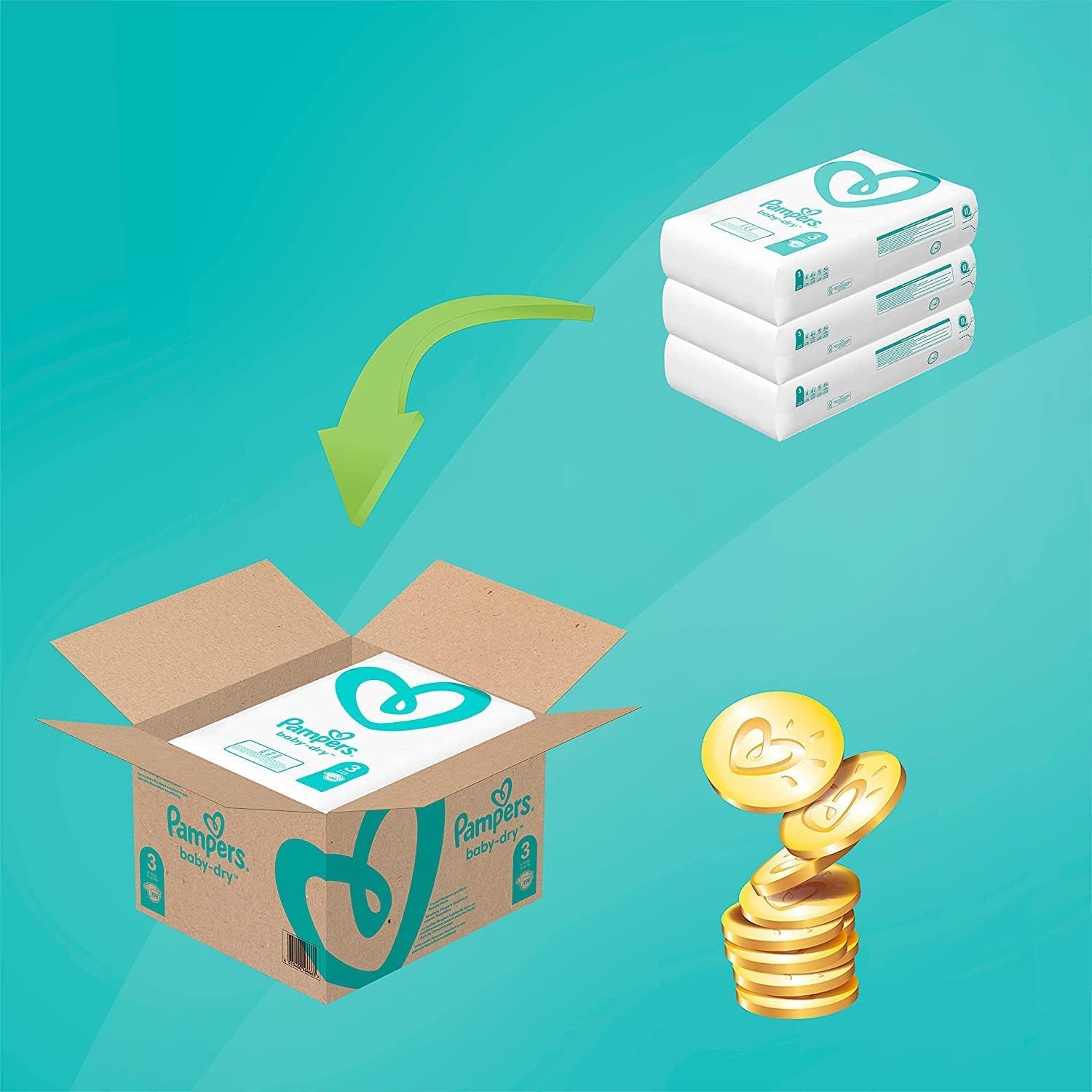 Pampers Windeln Größe 3 (6-10kg) Baby-Dry, Midi, MONATSBOX