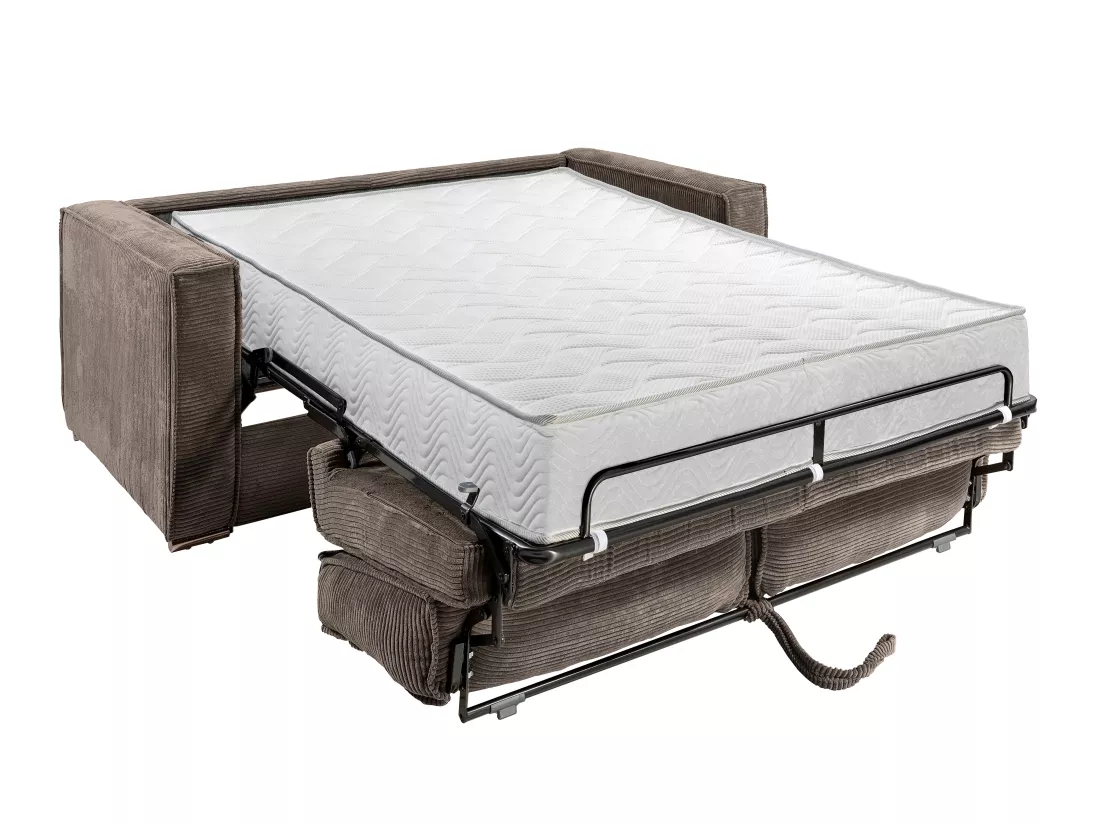 Canapé 3 places convertible express en velours côtelé marron - Couchage 140 cm - Matelas 22 cm LORETO