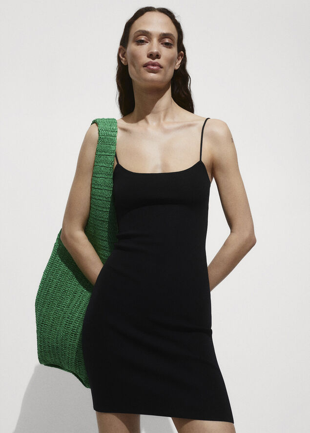 MANGO Short knitted dress Black