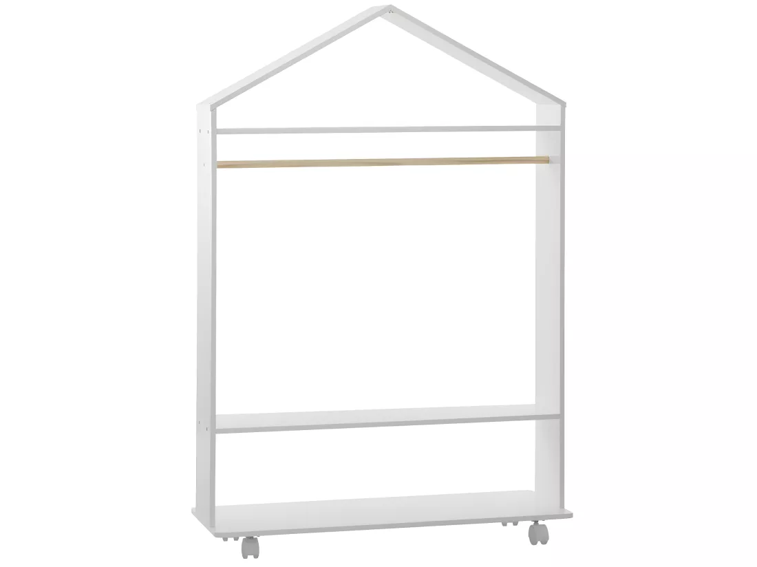 Penderie enfant à roulettes coloris blanc - L.80,5 x l.36 x H.120 cm
