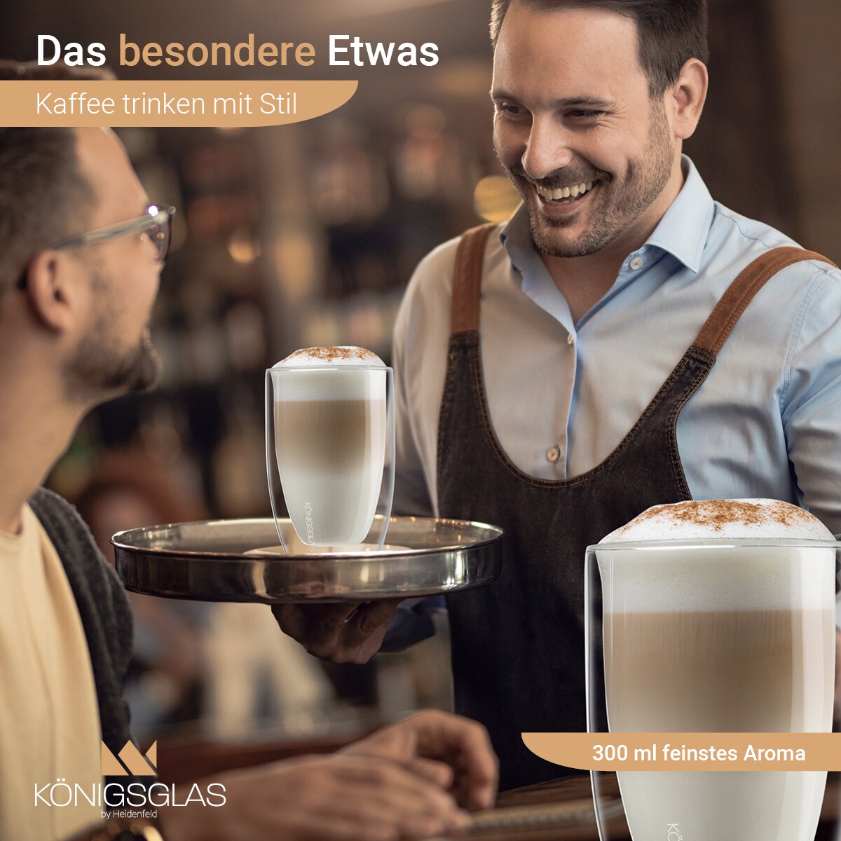 Königsglas Macchiato, Latte Macchiato-Gläser by Heidenfeld, 300 ml, Set, doppelwandig, handgefertigt (2er Set)