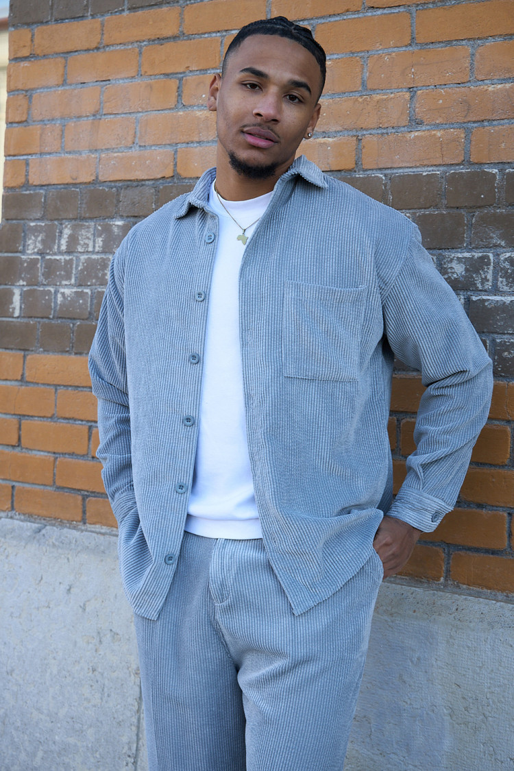 Ensemble chemise + pantalon large gris
