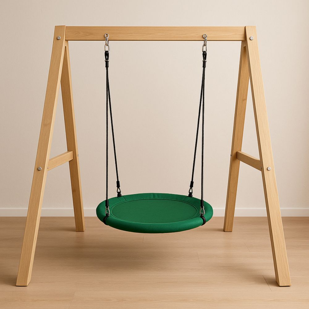 Kinderschaukel rund Grün Holzrahmen