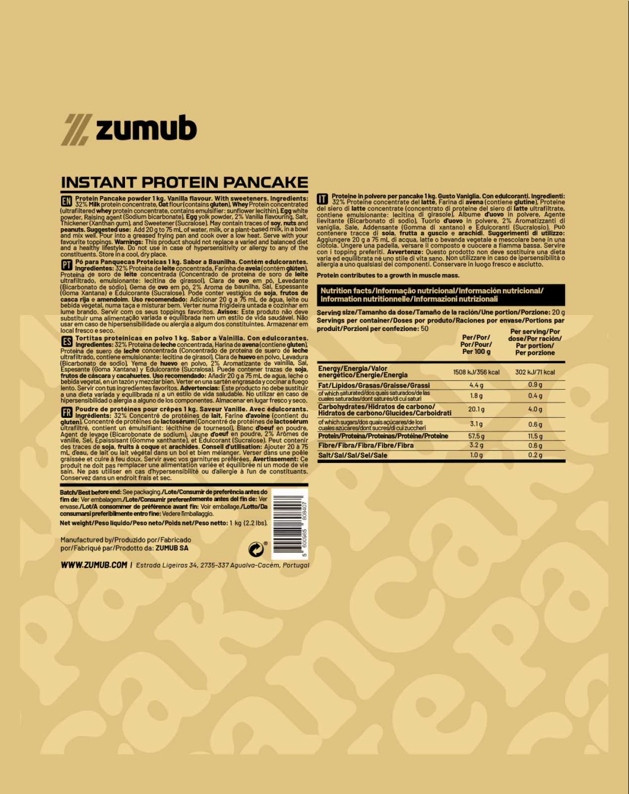 Panquecas instantâneas de proteína Zumub 500g