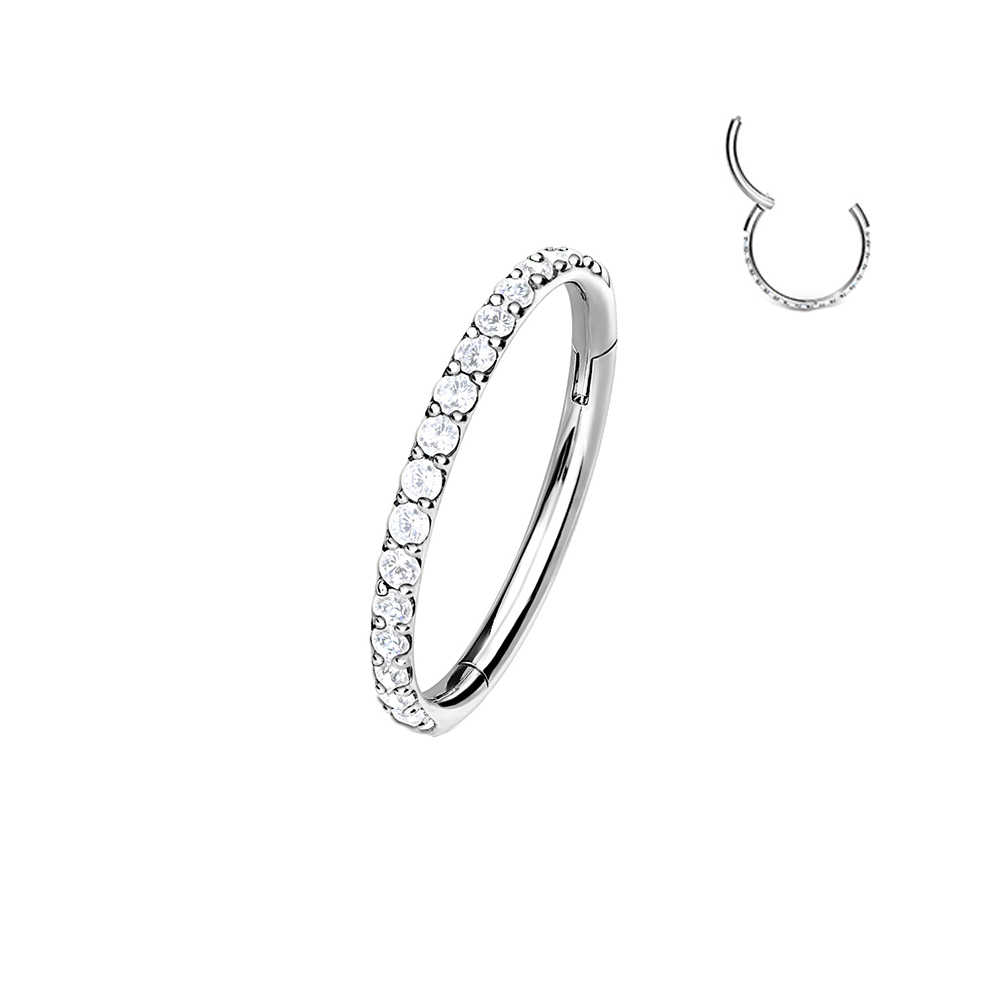 (8mm / 1.2mm) Tragus / Helix G23 Titan Ohr Piercing Klickverschluss Strass Ring - Silber