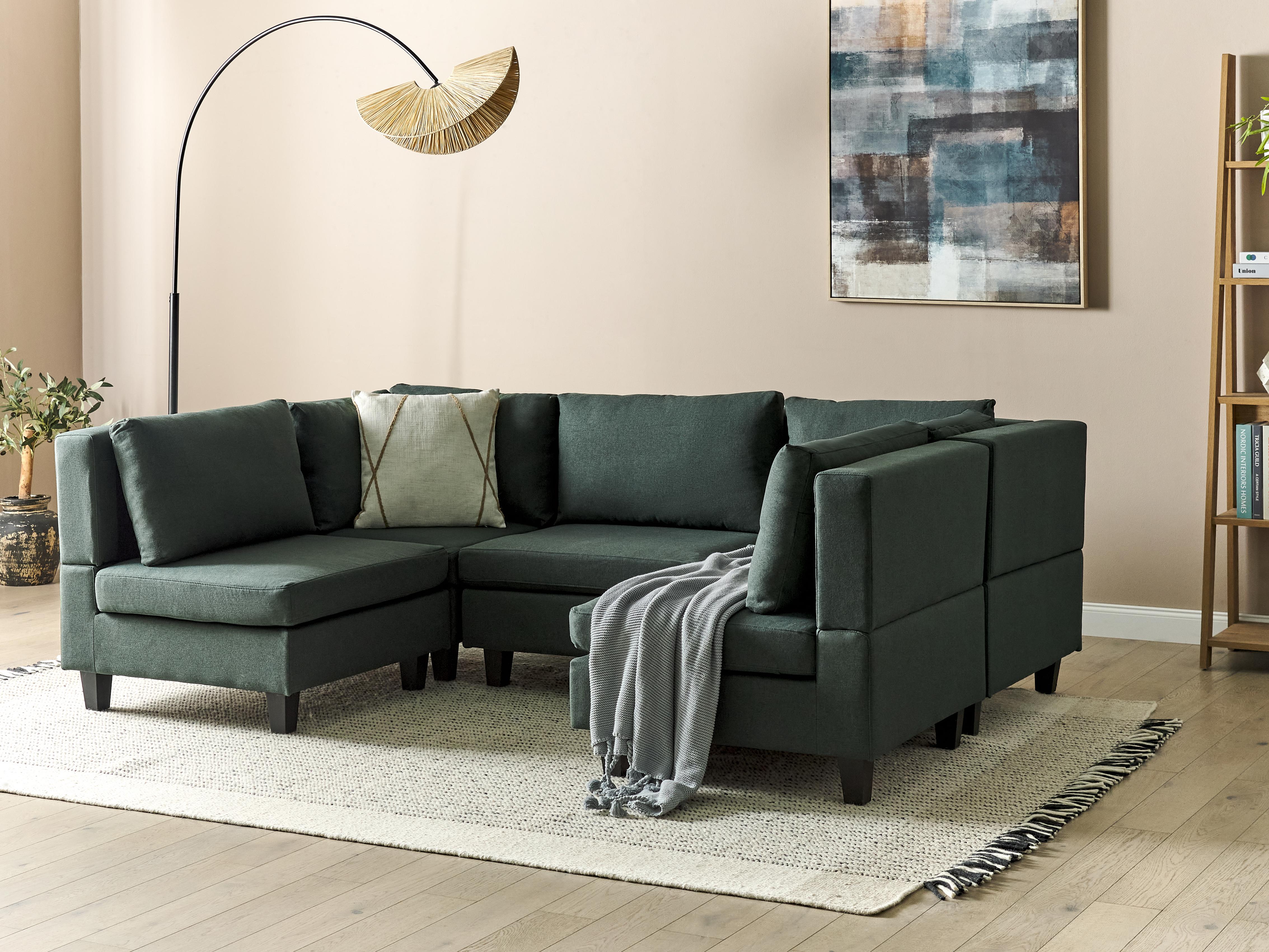 Modulaire U-vormige bank 5-zits UNSTAD Stof Donkergroen