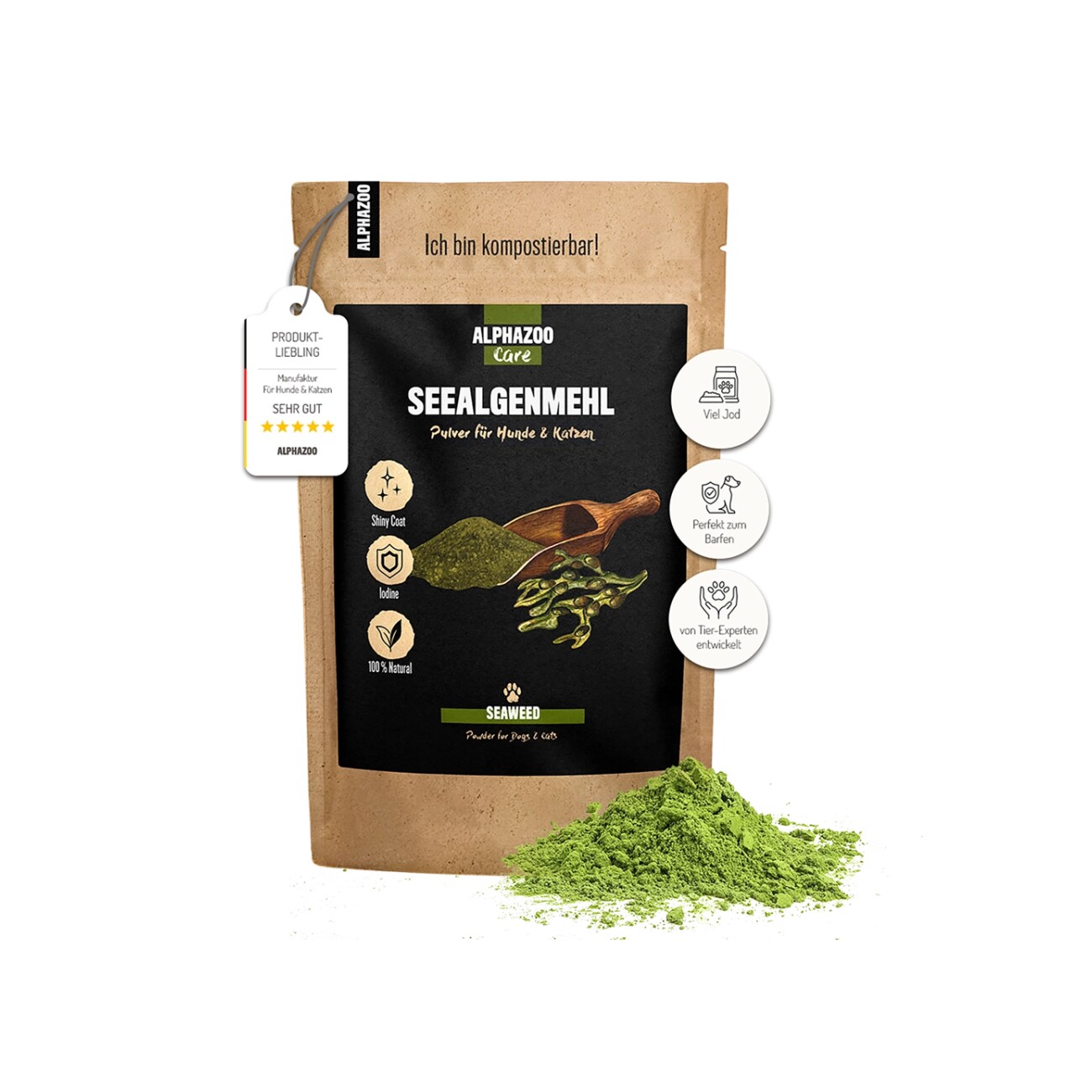ALPHAZOO Seealgenmehl für Hunde und Katzen 250 g