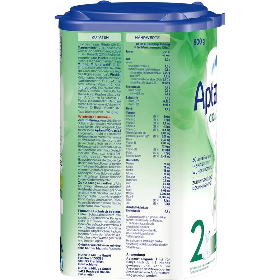 Aptamil Folgemlich 2 Organic 800g nach dem 6. Monat