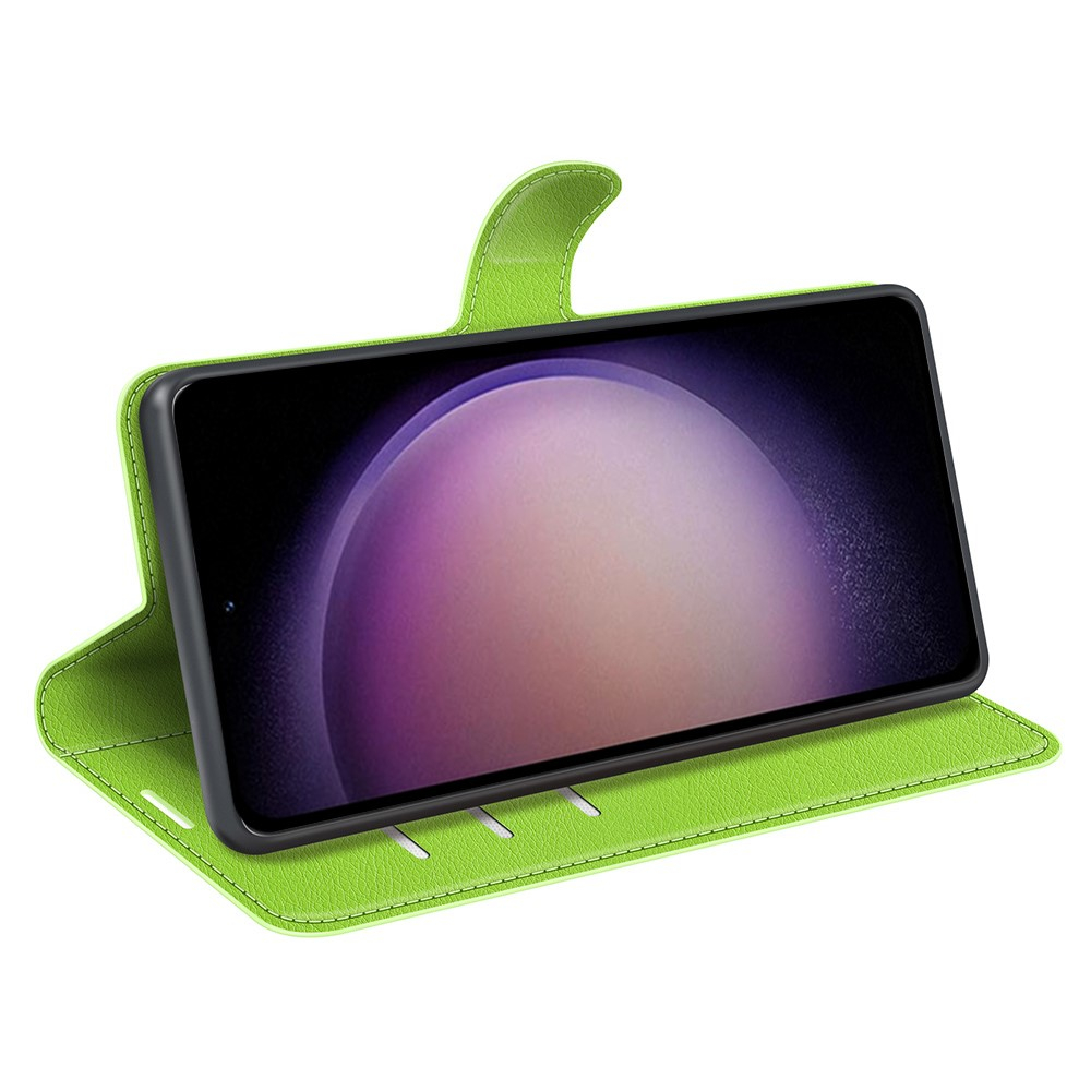 Samsung Galaxy S23 FE Leder Tasche Flip Cover Litchi Look - Grün