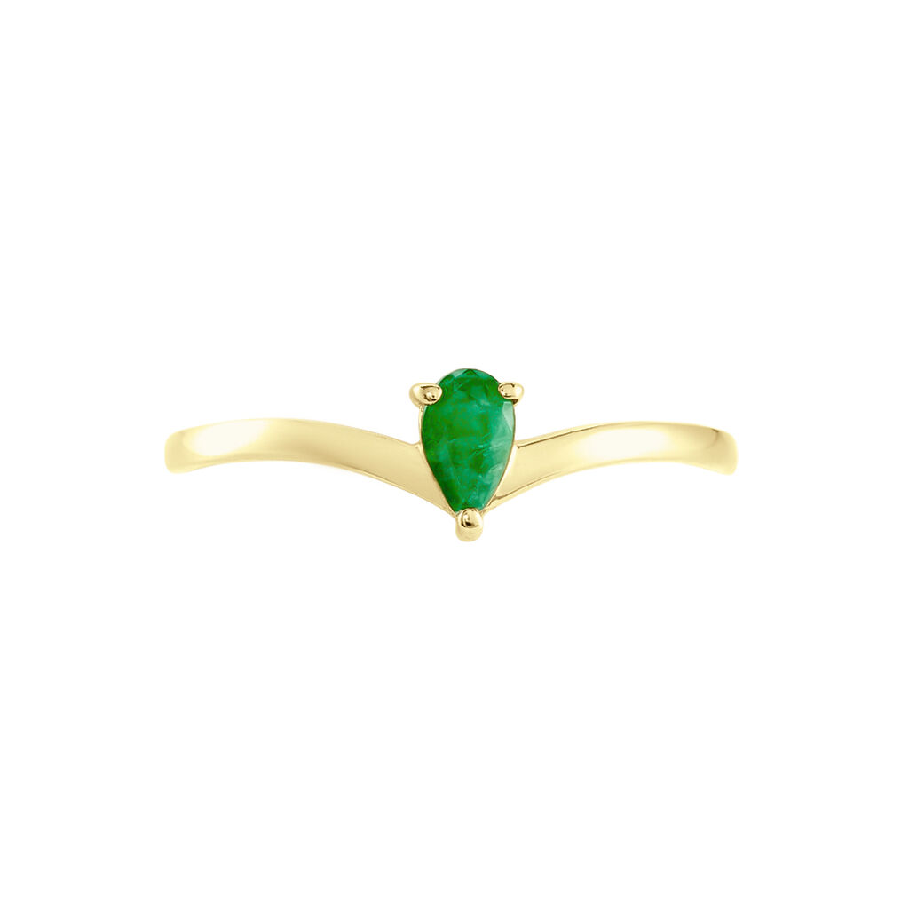 Bague Solitaire Goutte Or Jaune Emeraude