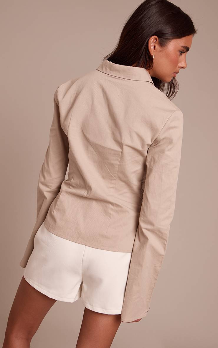 Gris Pierre Chemise À Manches Évasées Avec Détail Froncé À La Taille