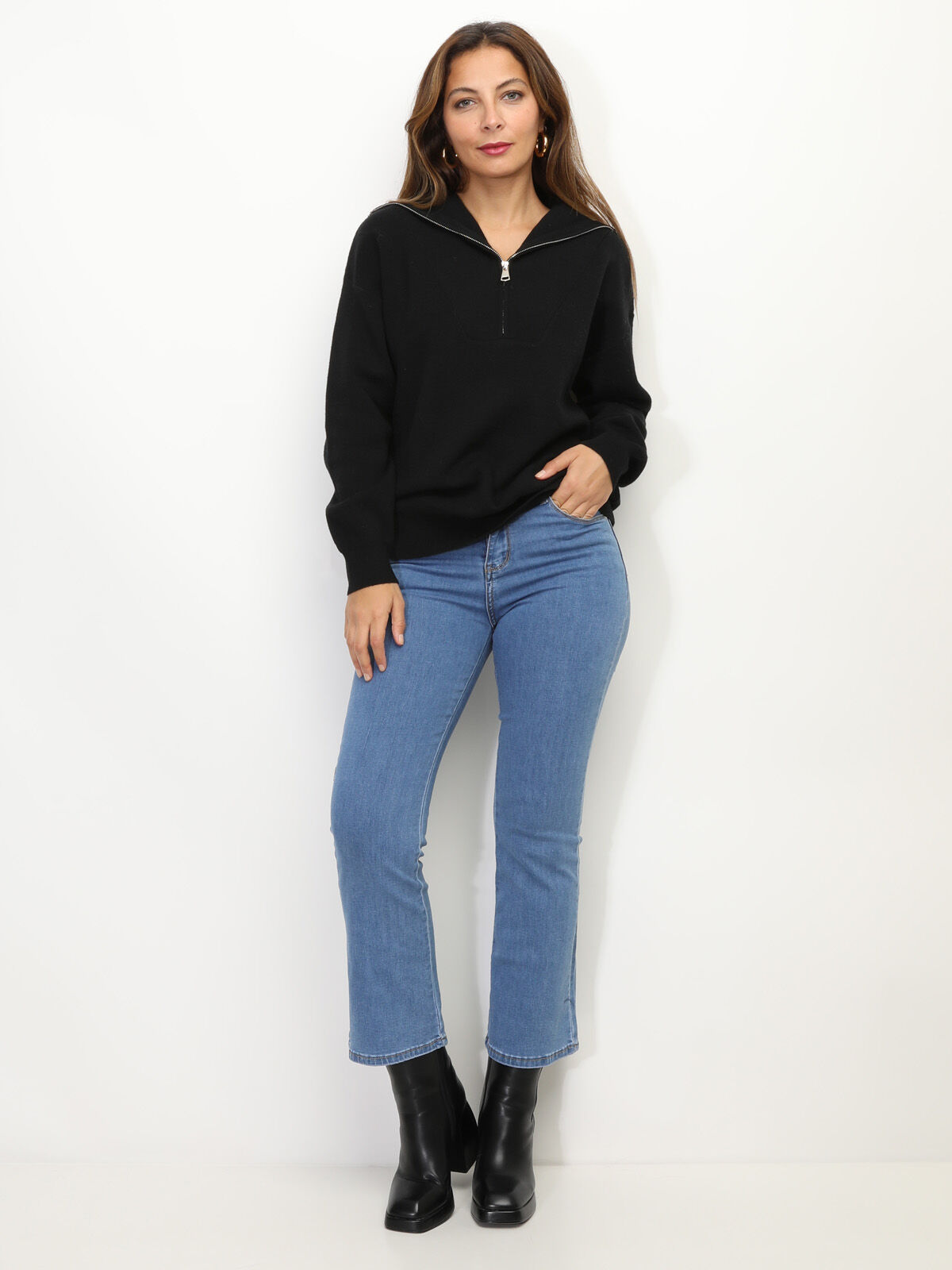 Pull à col montant zippé- Noir