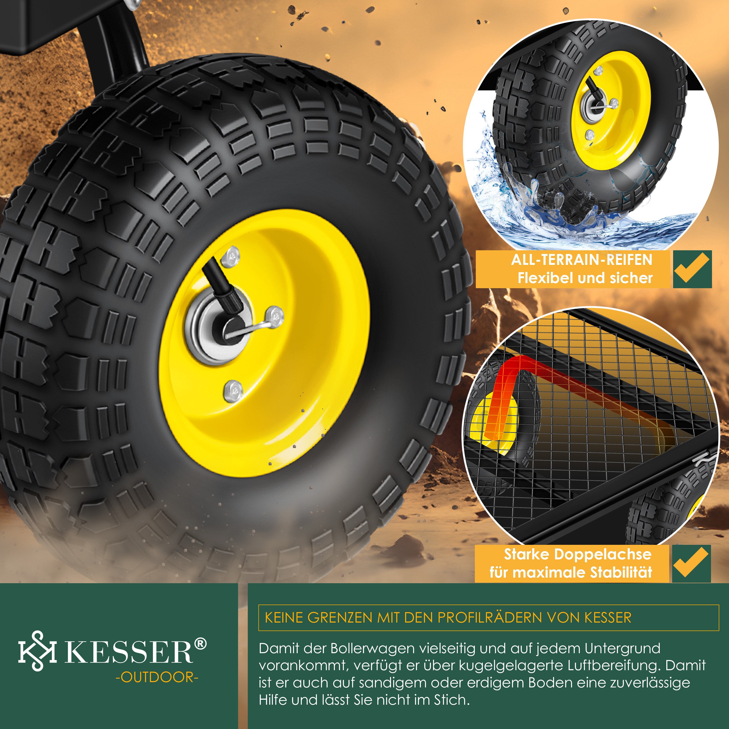 KESSER® Gartenwagen Bollerwagen Transportwagen 700kg belastbar Gartenkarre, inkl. herausnehmbare Plane, Luftreifen Gerätewagen Handwagen vielseitig einsetzbar inkl. Handschuhe + Ablage
