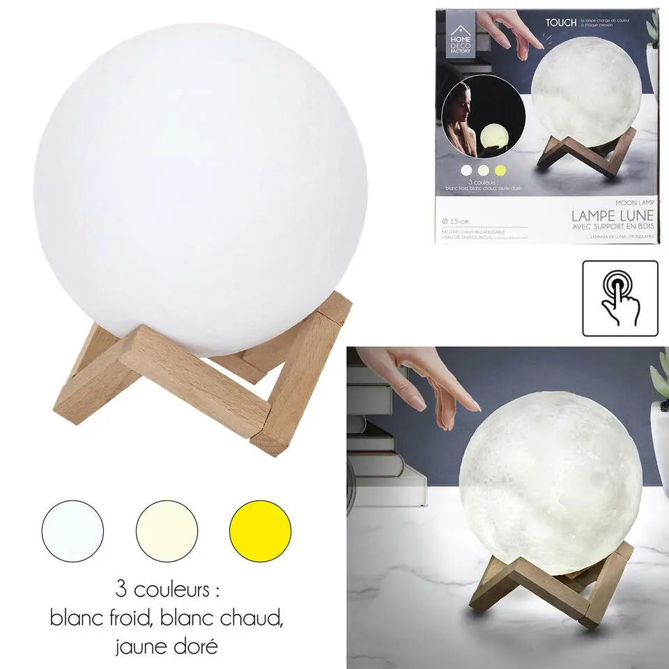 Home Deco Factory Maanlamp - met houder - 3D - touch - oplaadbaar