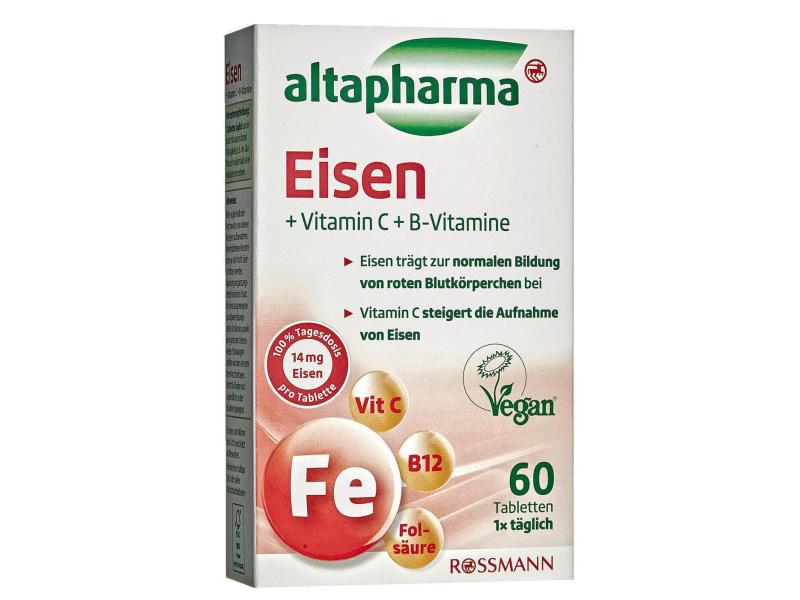 altapharma Eisen 60 Tabletten Vegane Nahrungsergänzung, Eisenpräparat