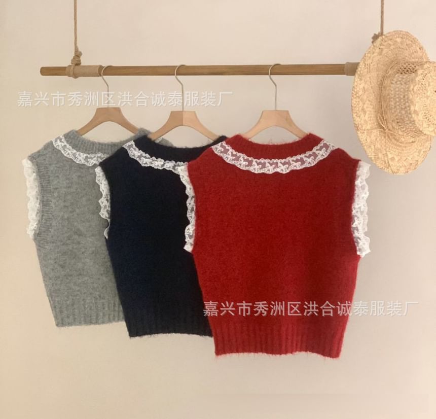 staybabes - V-hals paneel kant trui vest