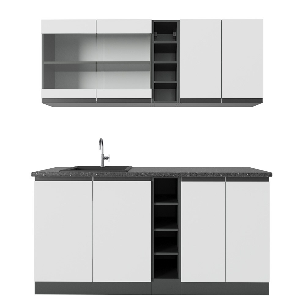 Vicco Küchenzeile Küchenblock Einbauküche R-Line J-Shape Anthrazit Weiß 160 cm modern Küchenschränke Küchenmöbel