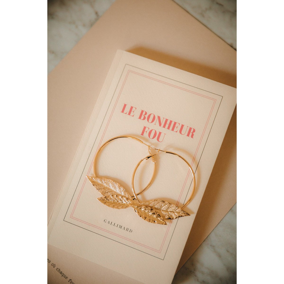 boucles d'oreilles créoles feuilles doré à l'or fin - THALIE