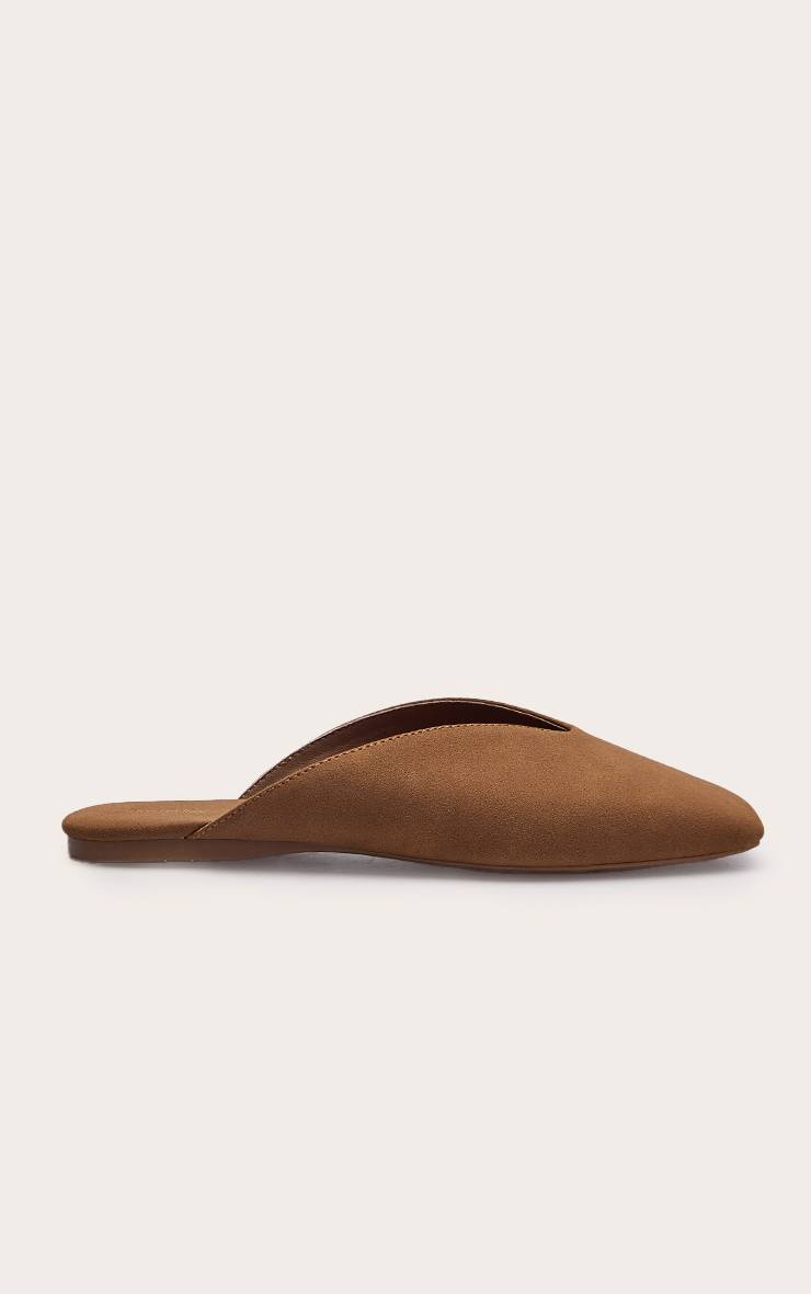Marron Ballerines Mules En Synthétique À Découpe En V