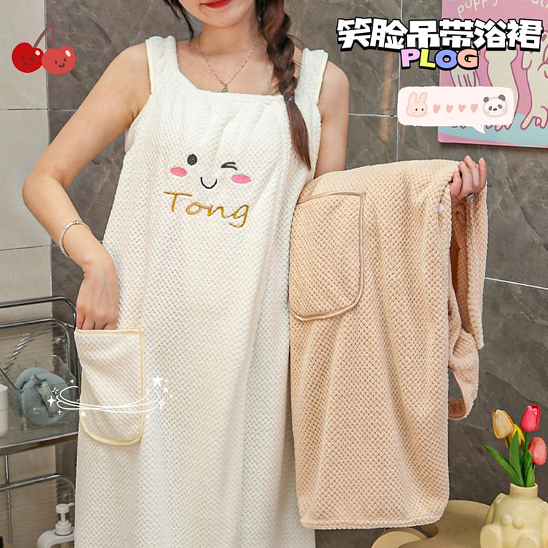 Momoi - Cartoon geborduurde koraal fleece wikkel badhanddoek / haarhanddoek / set