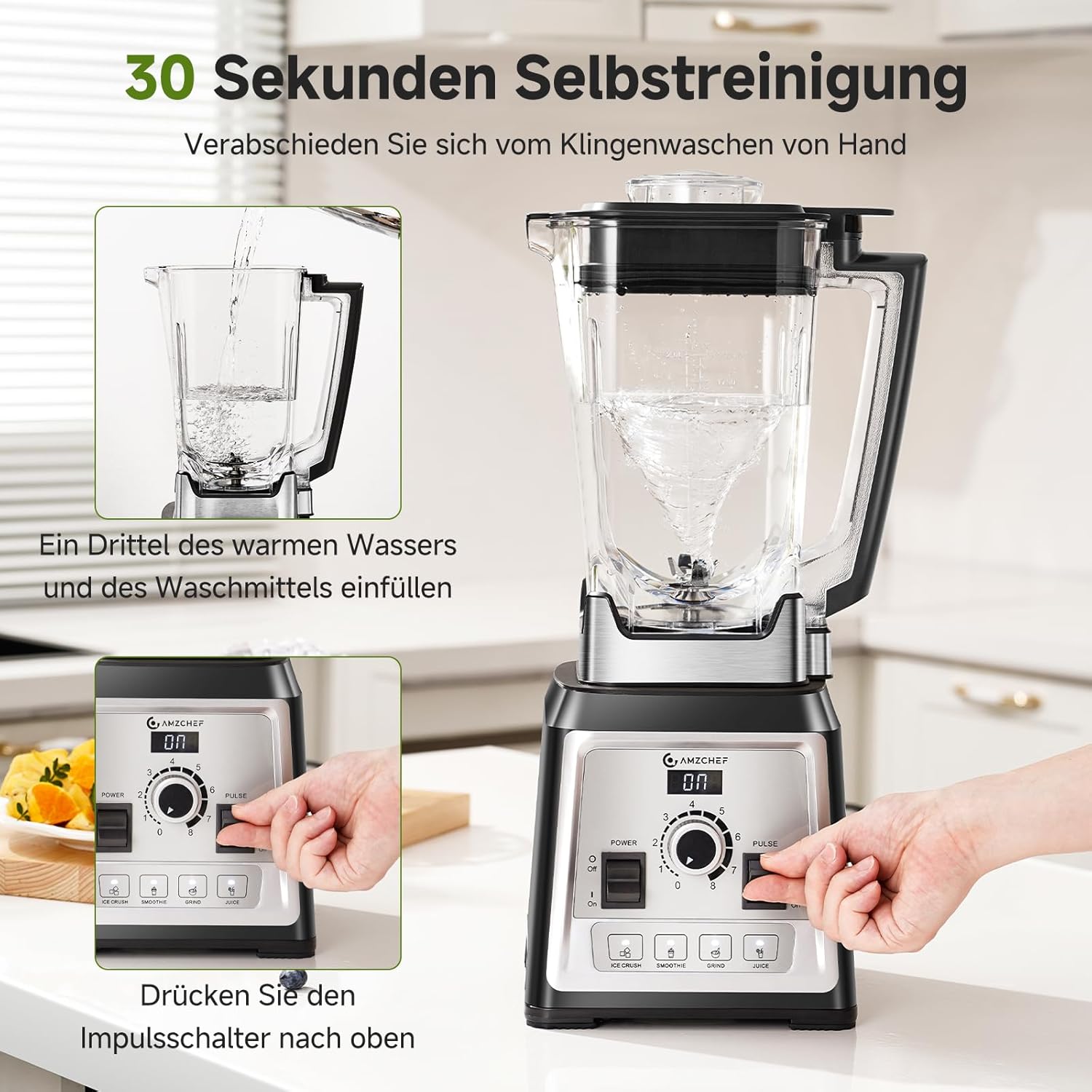 AMZCHEF Standmixer 2000 Watt | 2L Mixer Hochleistungsmixer | Blender mit 8 Einstellbaren Geschwindigkeiten und 4 Vorprogramme für Crushed Ice, Smoothie Maker, Grind Mixer | BPA-Freiem