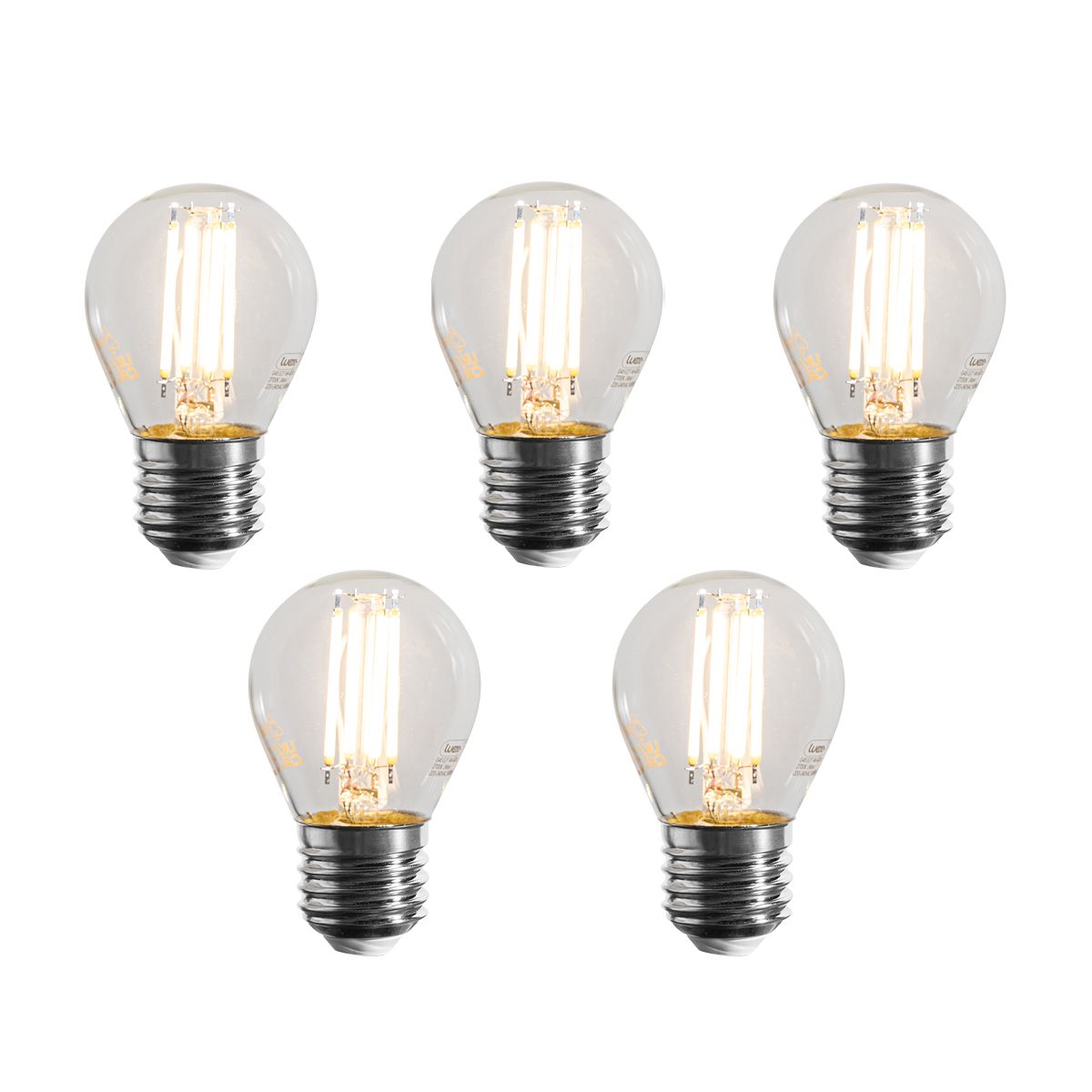 Set van 5 E27 dimbare LED lampen filament G45 helder 4W 470 lm 2700K