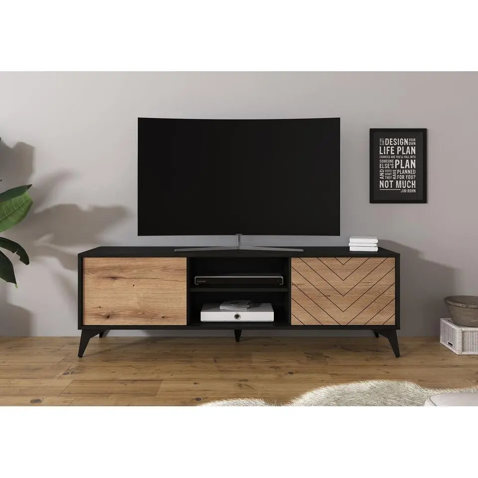 Meubella - TV-Meubel Dolores - Eiken - Zwart - 153 cm