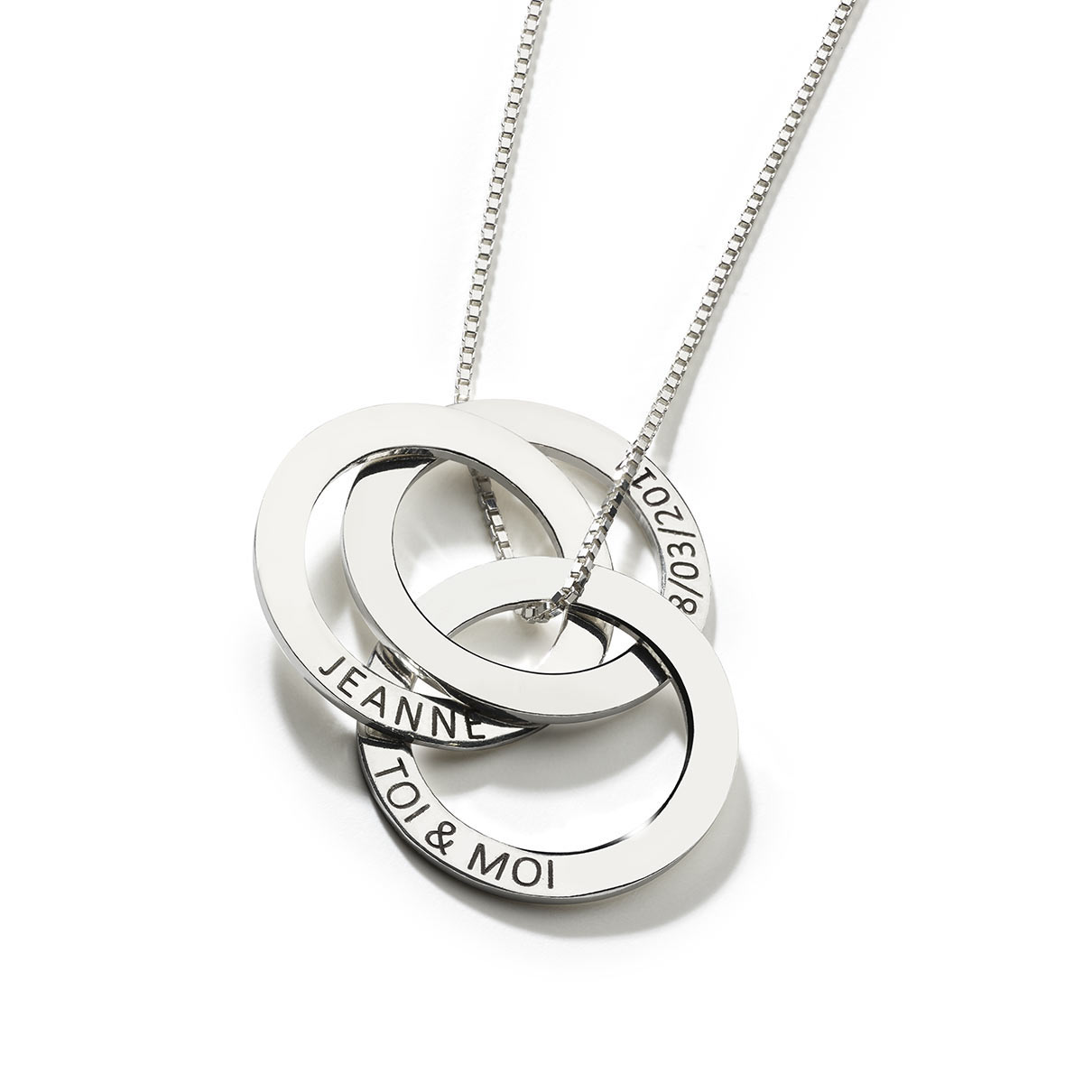 Collier argent 925 maille fantaisie anneaux entrelacés 46 cm