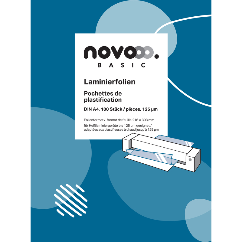 novooo Laminierfolien Basic, A4, 125 mic, glanz, 100 Stück