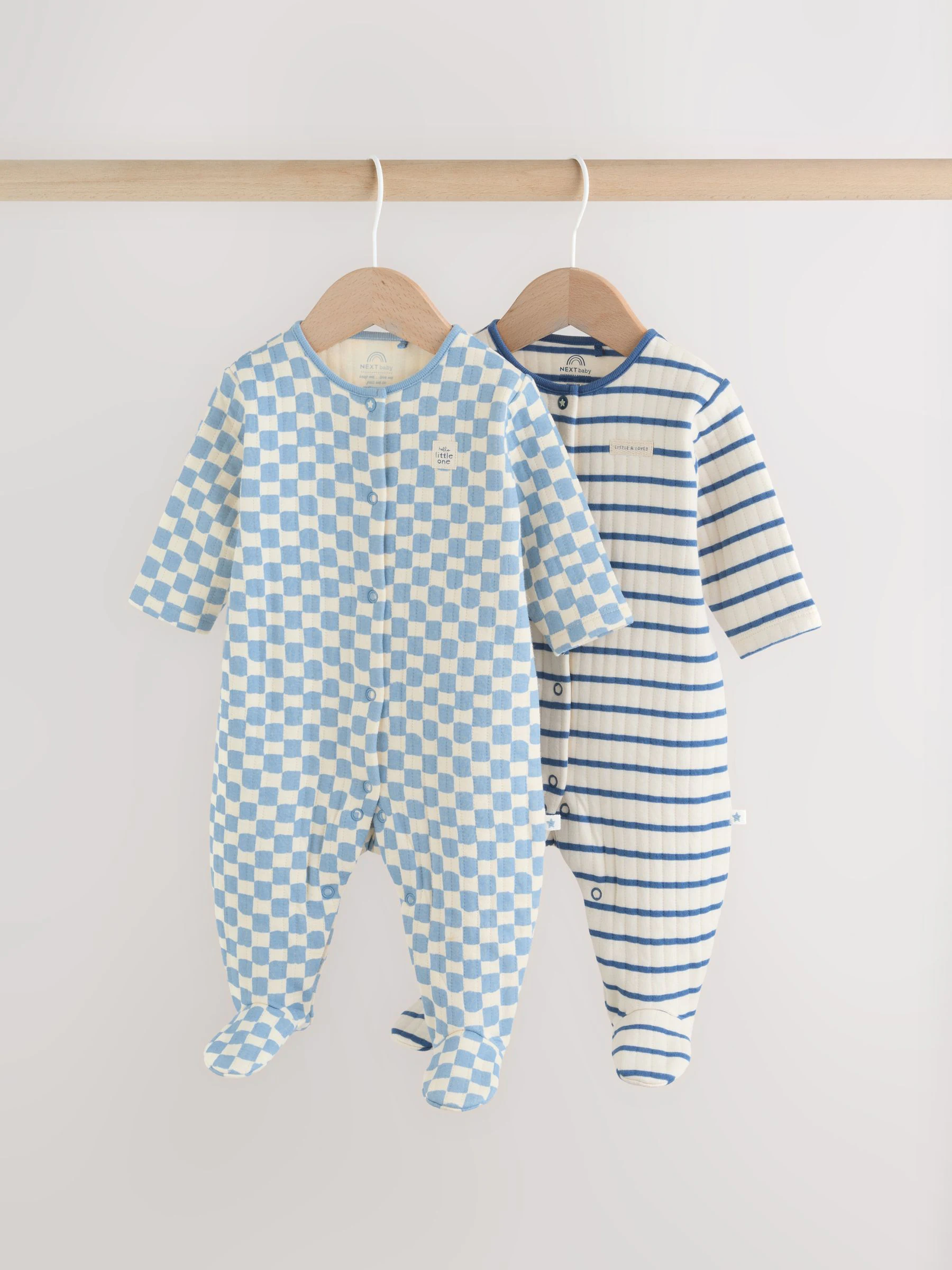 Blauw - 2 Doorgestikte babypyjama's
