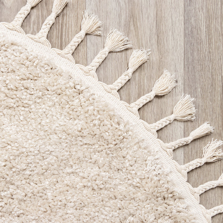 Rond hoogpolig vloerkleed - Lofty Fringe Creme/Wit