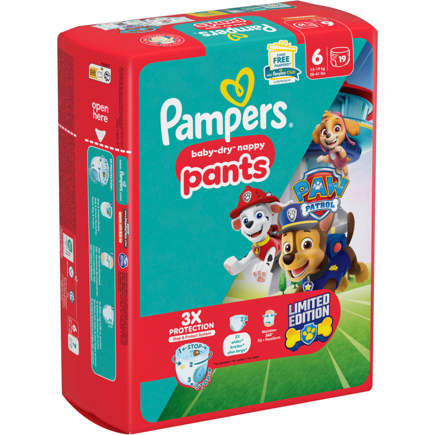 Pampers Baby Dray Pants Gr.6 Extra Large 13-19kg Paw Patrol