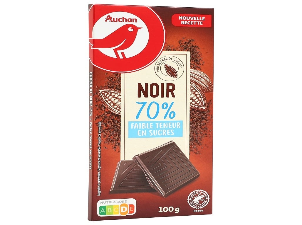 CHOCOLATE NEGRO AUCHAN 70% CACAU E COM BAIXO TEOR DE AÇÚCAR 100G