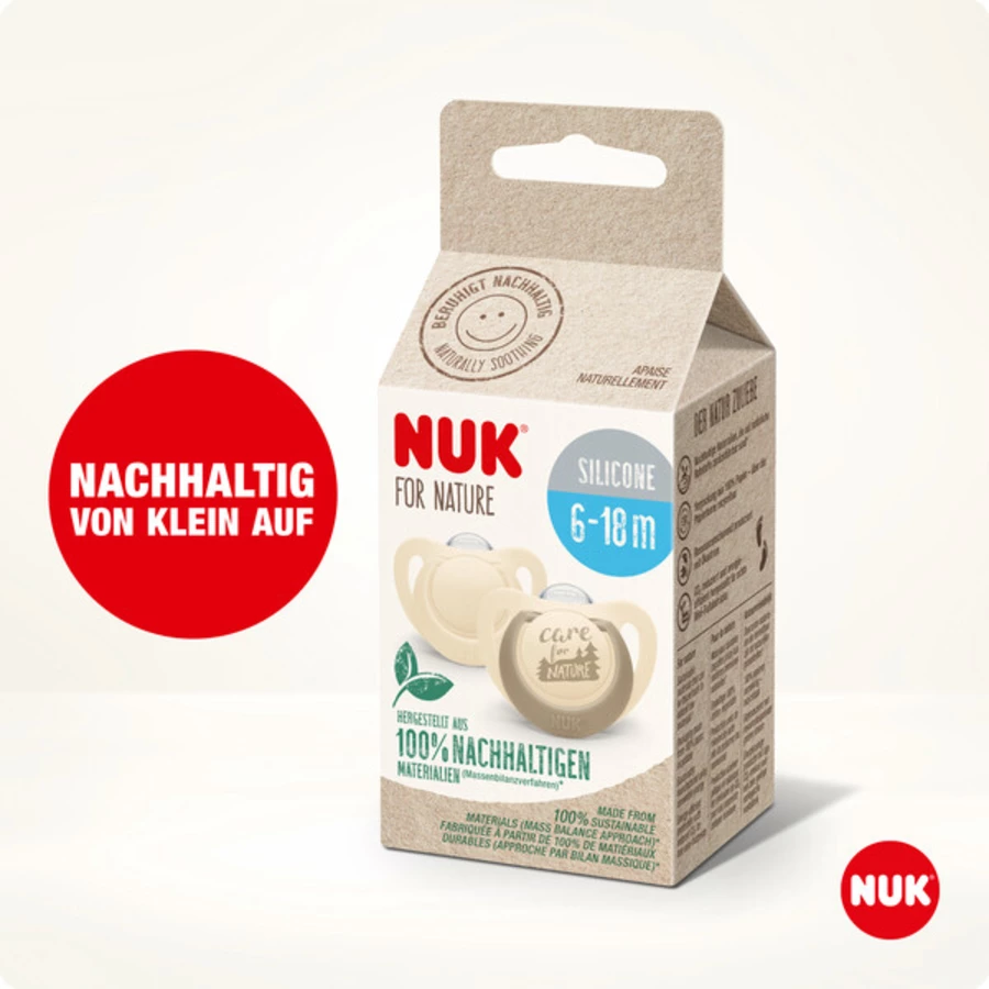 NUK Schnuller For Nature Silikon 6-18 Monate, beige im 4er-Set