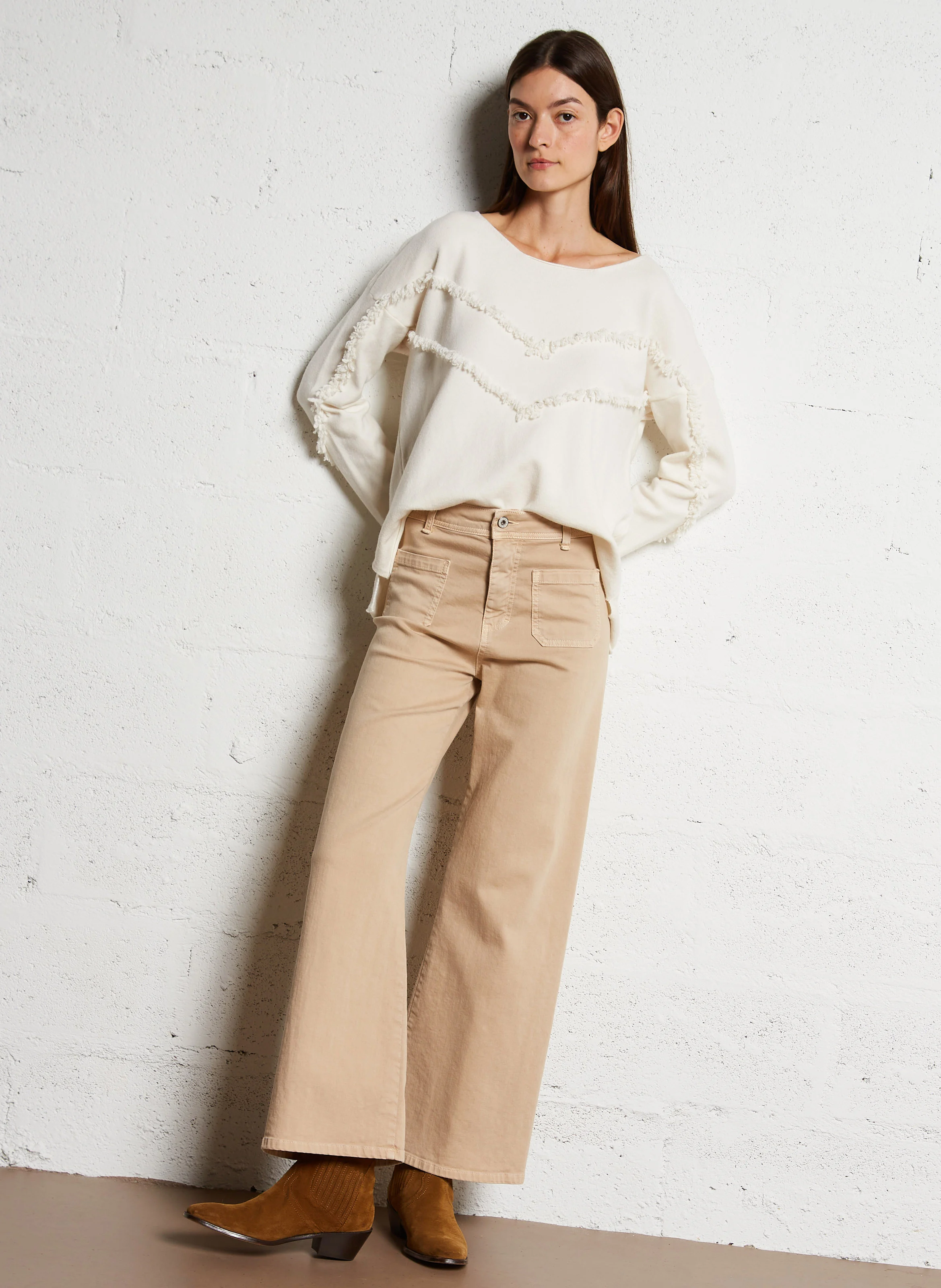 Jean large taille haute en coton | Blanc