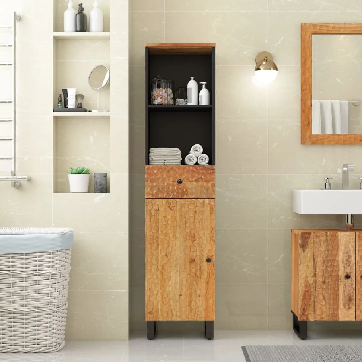 vidaXL Armoire de bain en acacia haute