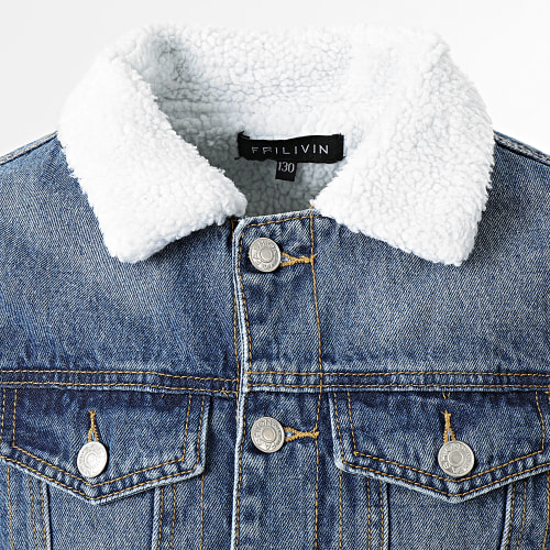 Veste Jean Enfant Col Mouton VJ356 Bleu Denim