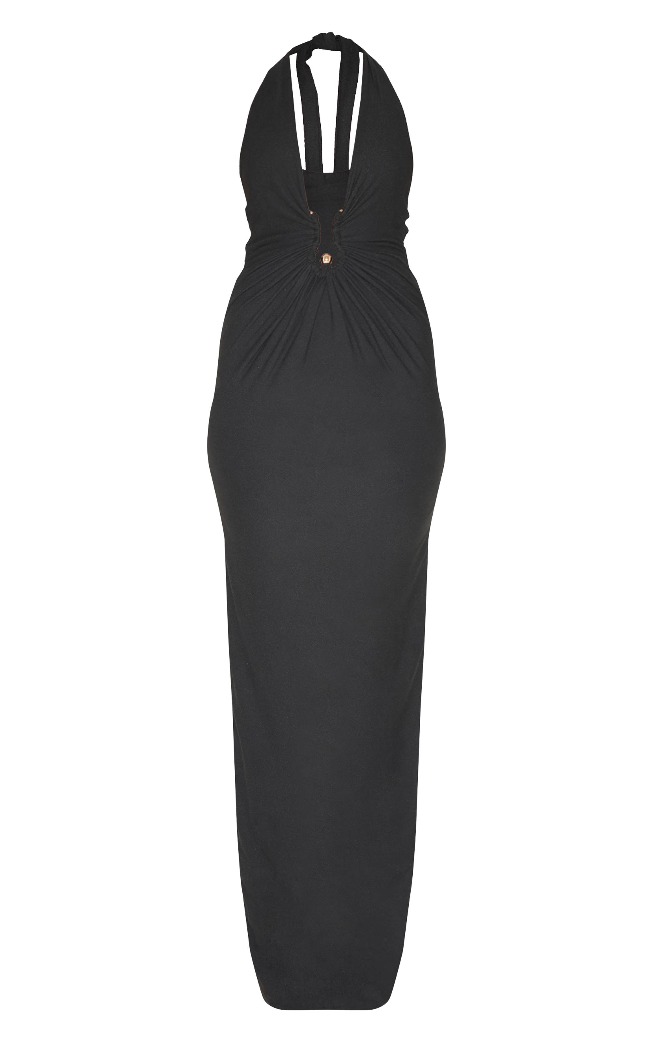 Noir Robe Maxi À Double Couche Toucher Doux Avec Détails De Finition