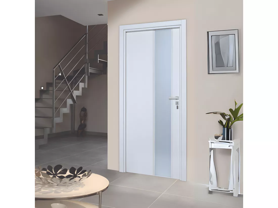 Bloc-porte pose fin de chantier collection Premium Enzo, H.204 x l.93 cm, aspect chêne blanc, réversible
