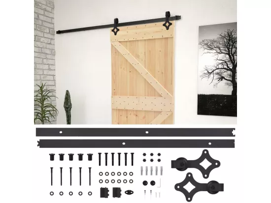 Porte coulissante avec kit de quincaillerie 90x210cm Pin massif