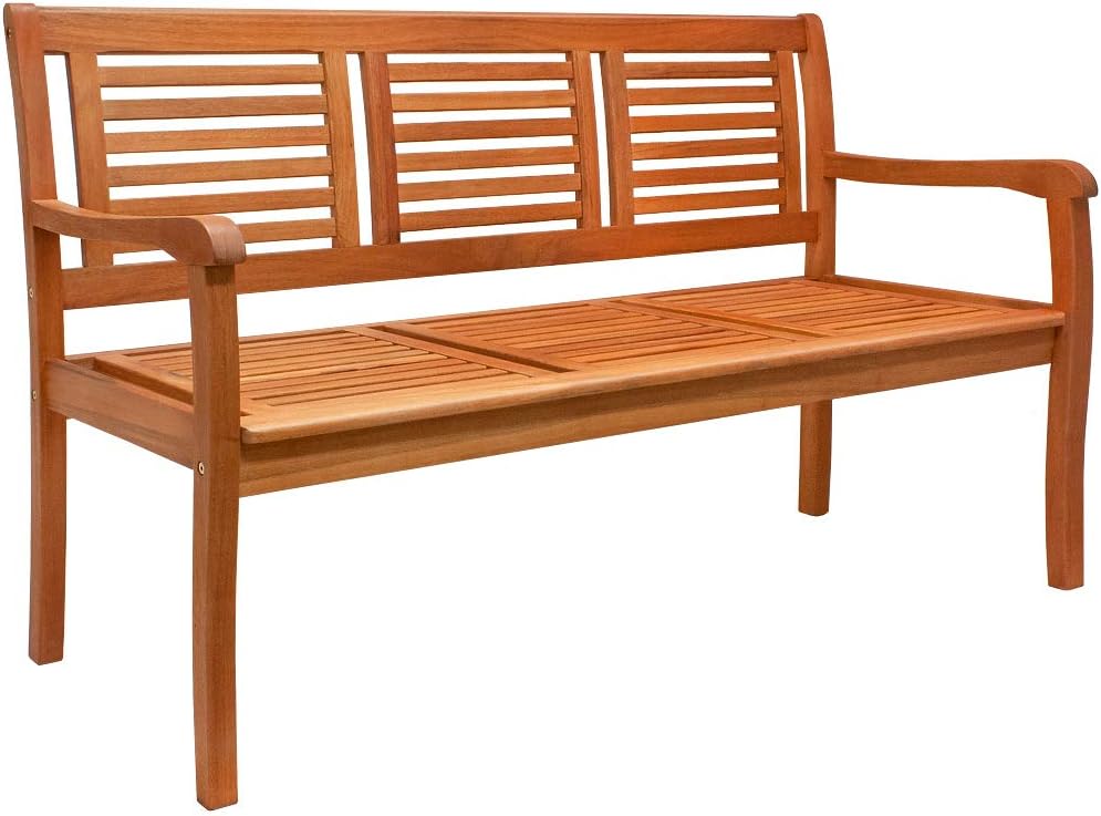 Casaria® Gartenbank Wetterfest Holz FSC®-Zertifiziert 480kg Belastbar 3-Sitzer  Armlehne Rückenlehne 153x60cm Garten Balkon Holzbank Eukalyptus Braun