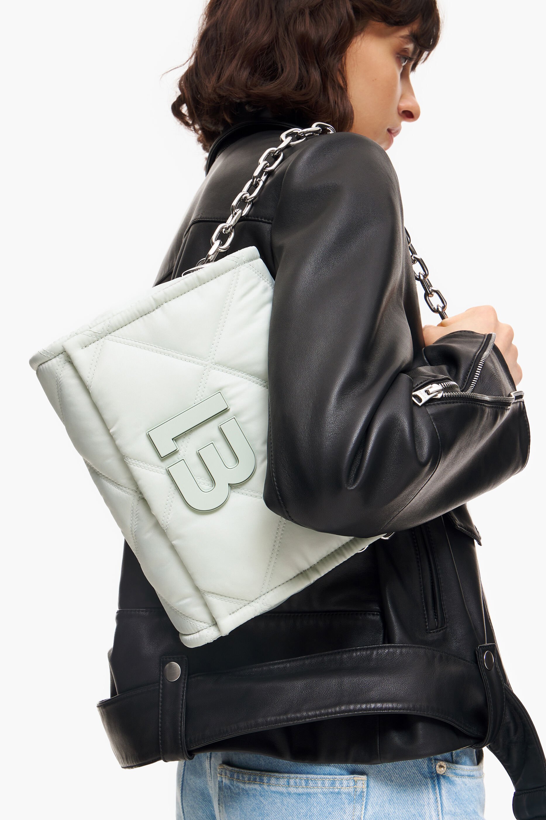 Bolsa de ombro tamanho M em nylon, cor sal marinho