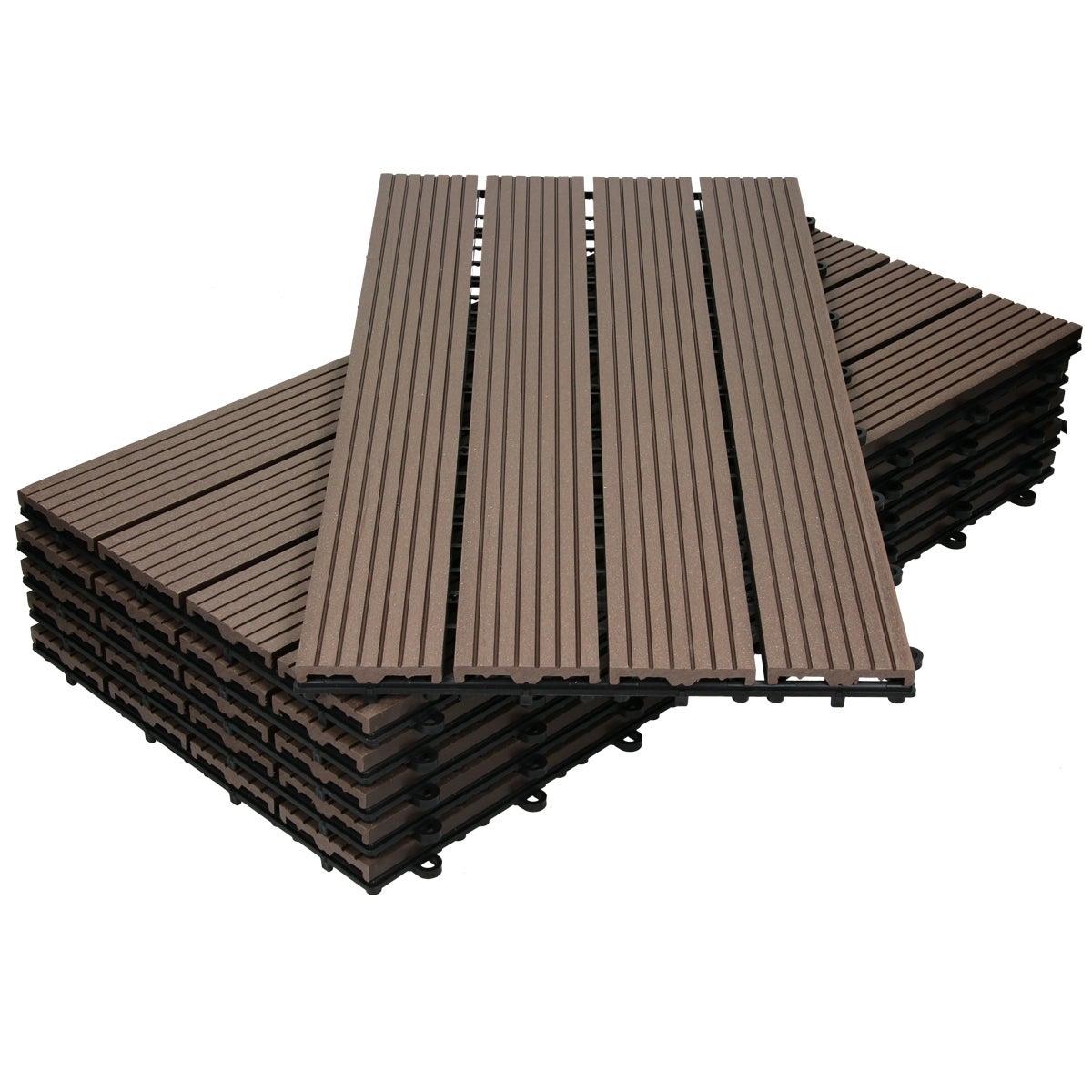 ECD Germany WPC Terrastegels 60x30cm 30-delige voordeelverpakking voor 5m² Donkerbruine houtlook voor tuinbalkonvloeren met drainage- en kliksysteem Terrasplanken Balkontegels Kliktegels Houten tegels