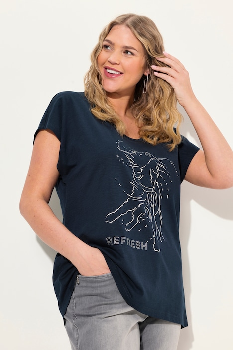 T-Shirt, Metallic-Tiermotiv, Oversized, Rundhals, Halbarm