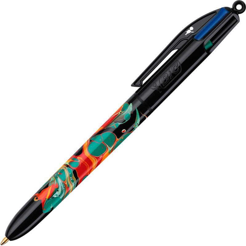 Stylos bille Bic 4 couleurs Botanique et Tie & Dye pointe 1 mm - écriture moyenne - Coffret de 6