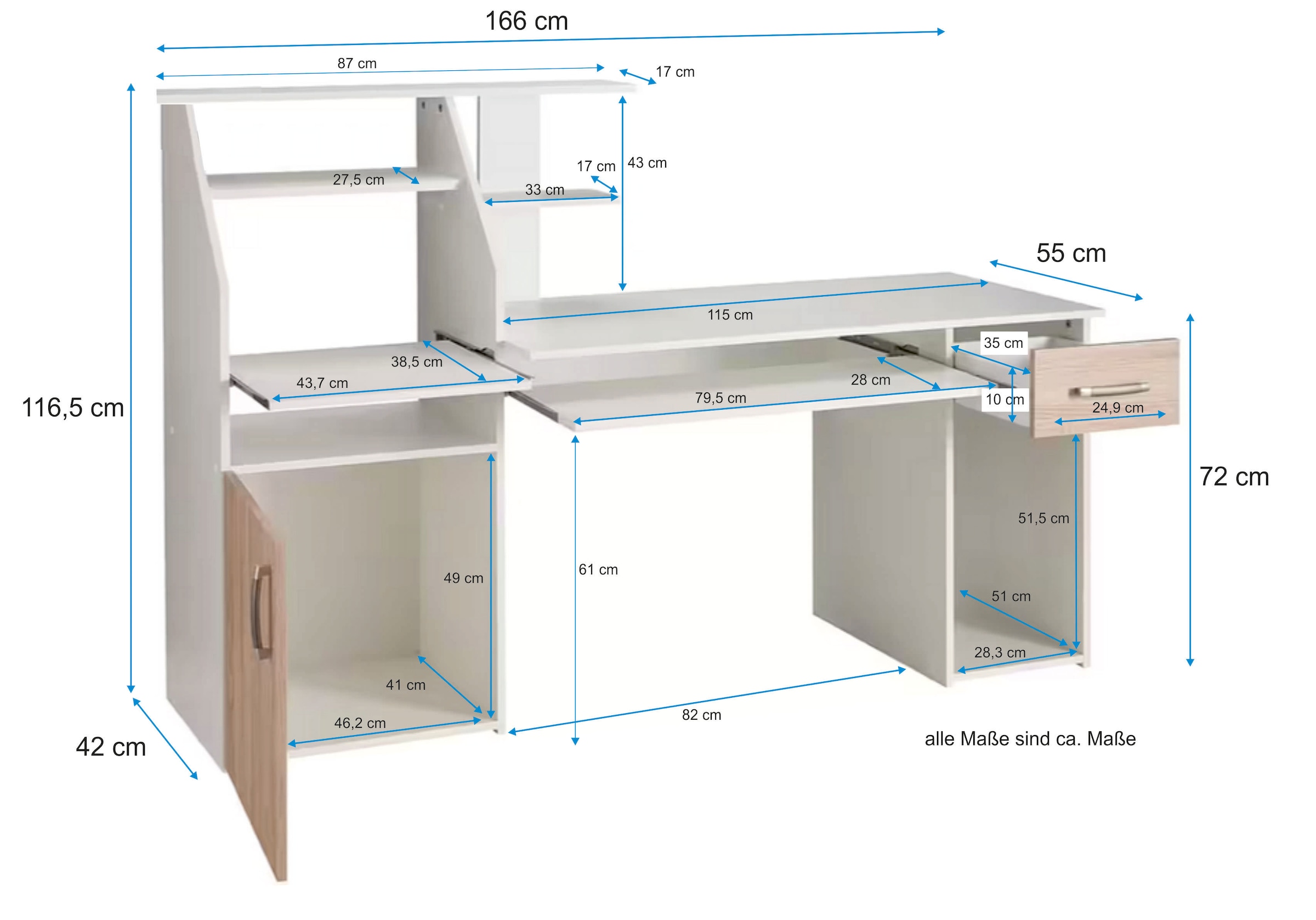 VOGL Möbelfabrik Schreibtisch »Don« mit Tastatur- & Druckerauszug, Breite 137,5 cm, Made in Germany