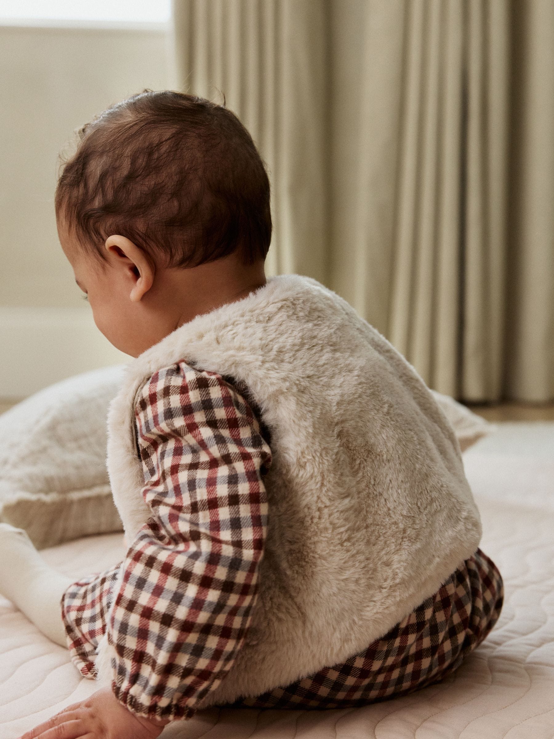 Paarsrood/crème geruit - 2 -delige babyjurk en gilet set (0mnd-2jr)