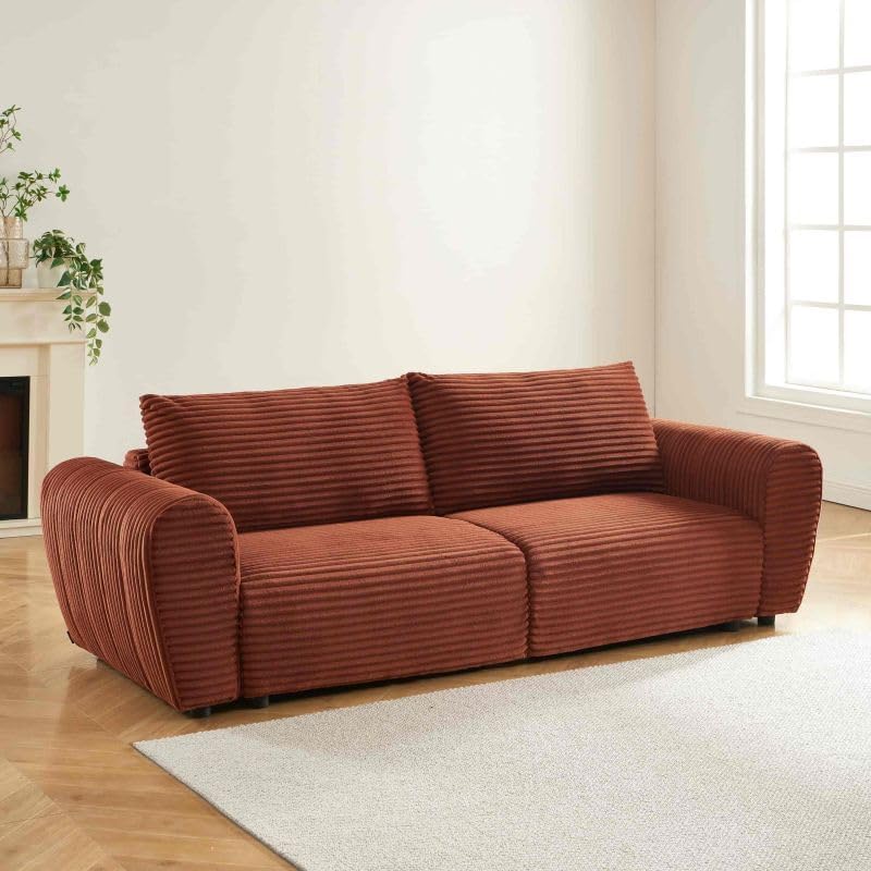 BAÏTA Canapé Droit LOIC en Velours côtelé Terracotta Convertible 3 Places EI6149320